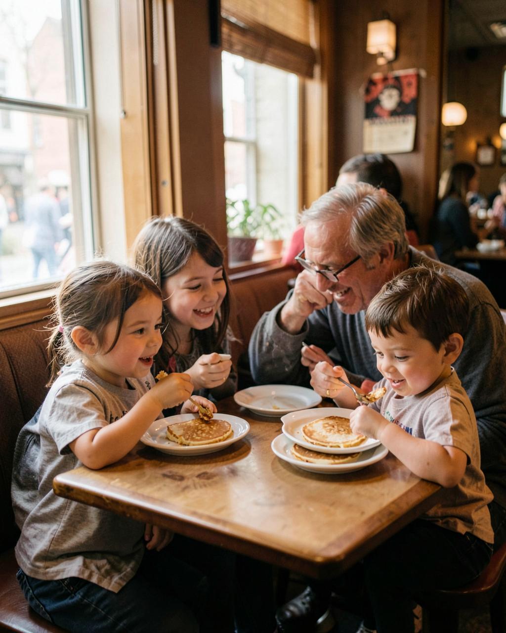 Kinderen die samen aan tafel pannenkoeken eten